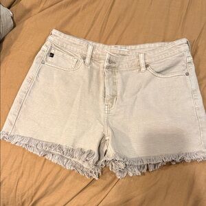 KanCan Tan Frayed Hem Jean Shorts